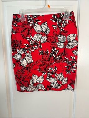 Ann Taylor Red Print Stretch knit Floral Pencil Skirt